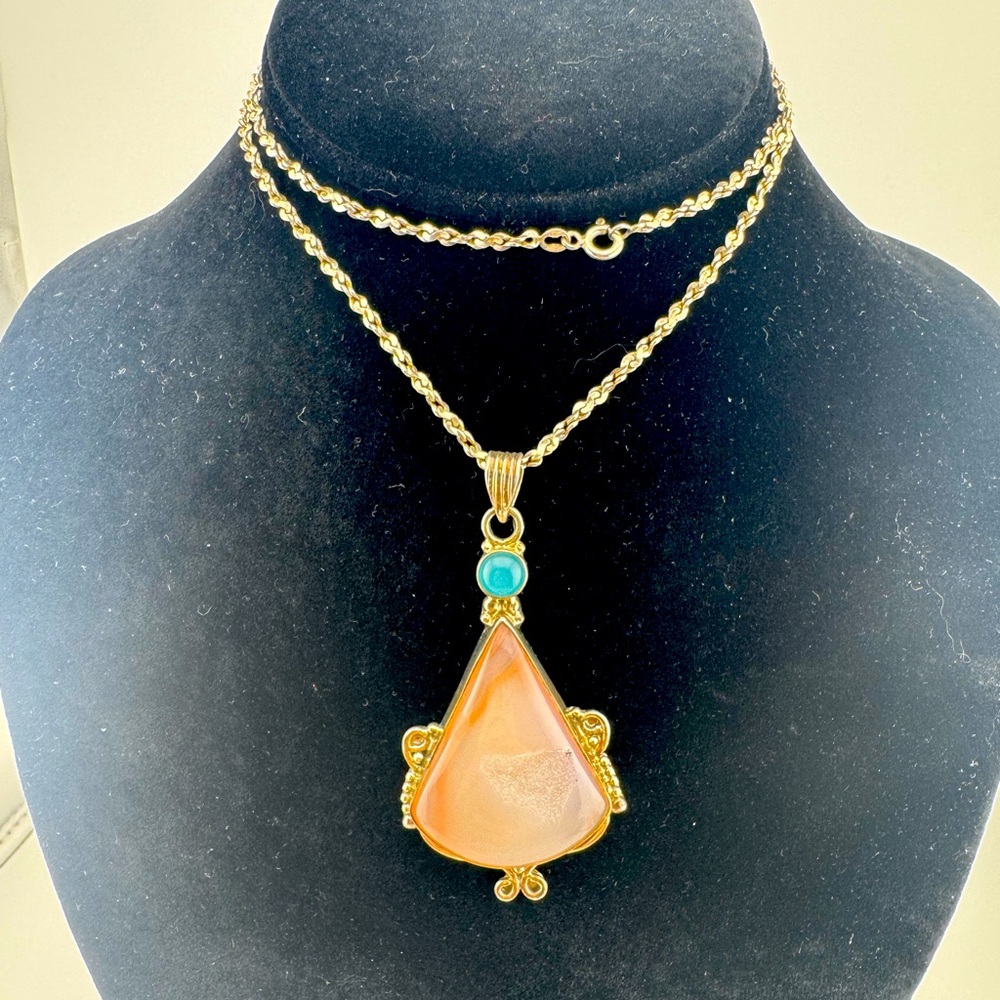 Elegant‎ Sterling Gold and Orange Pendant Necklace Stamped Canada 925